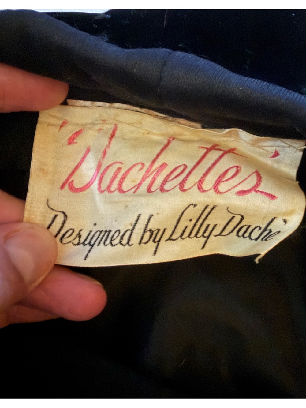 Rare Vintage 1960s Lilly Dache “Dachettes” Black Velvet Turban with Stitching